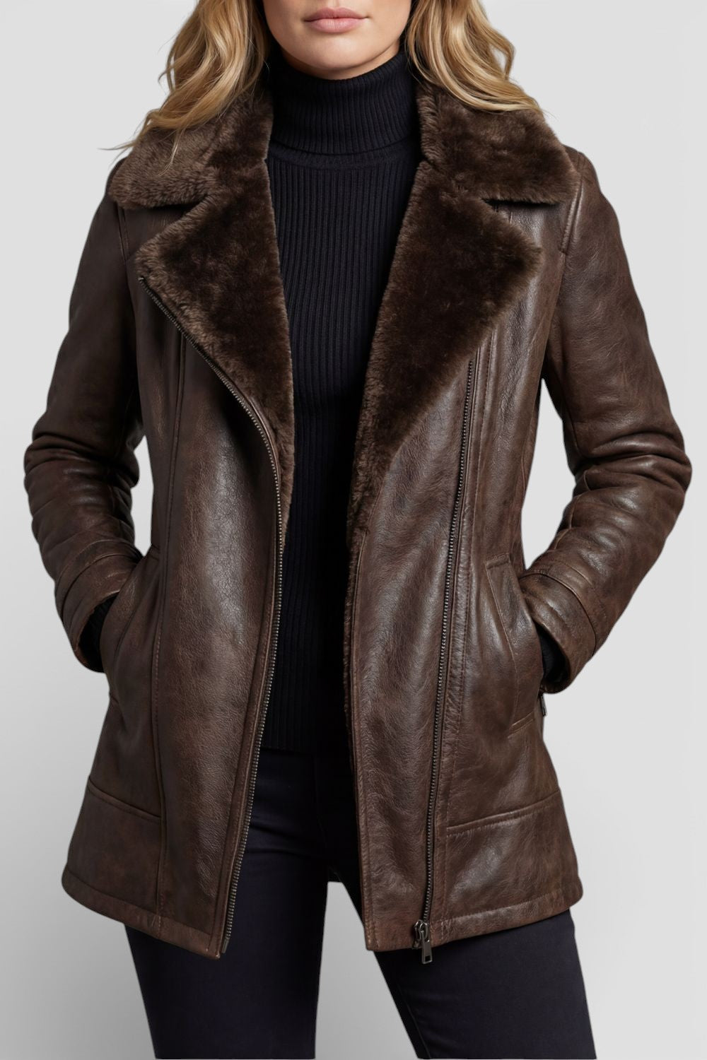 Victoria™ | Chaqueta de cuero forrada de borrego