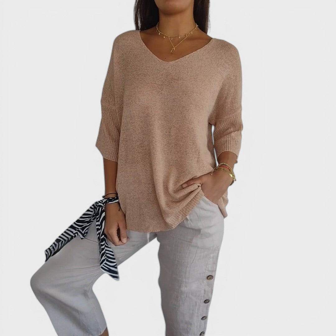 Rosa™ | Top De Punto Liso Con Cuello En V