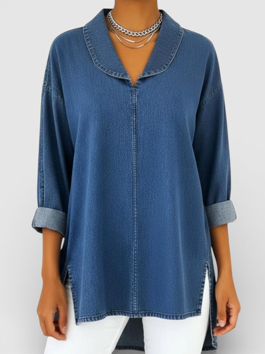 Alicia™ | Blusa vaquera retro con cuello chal