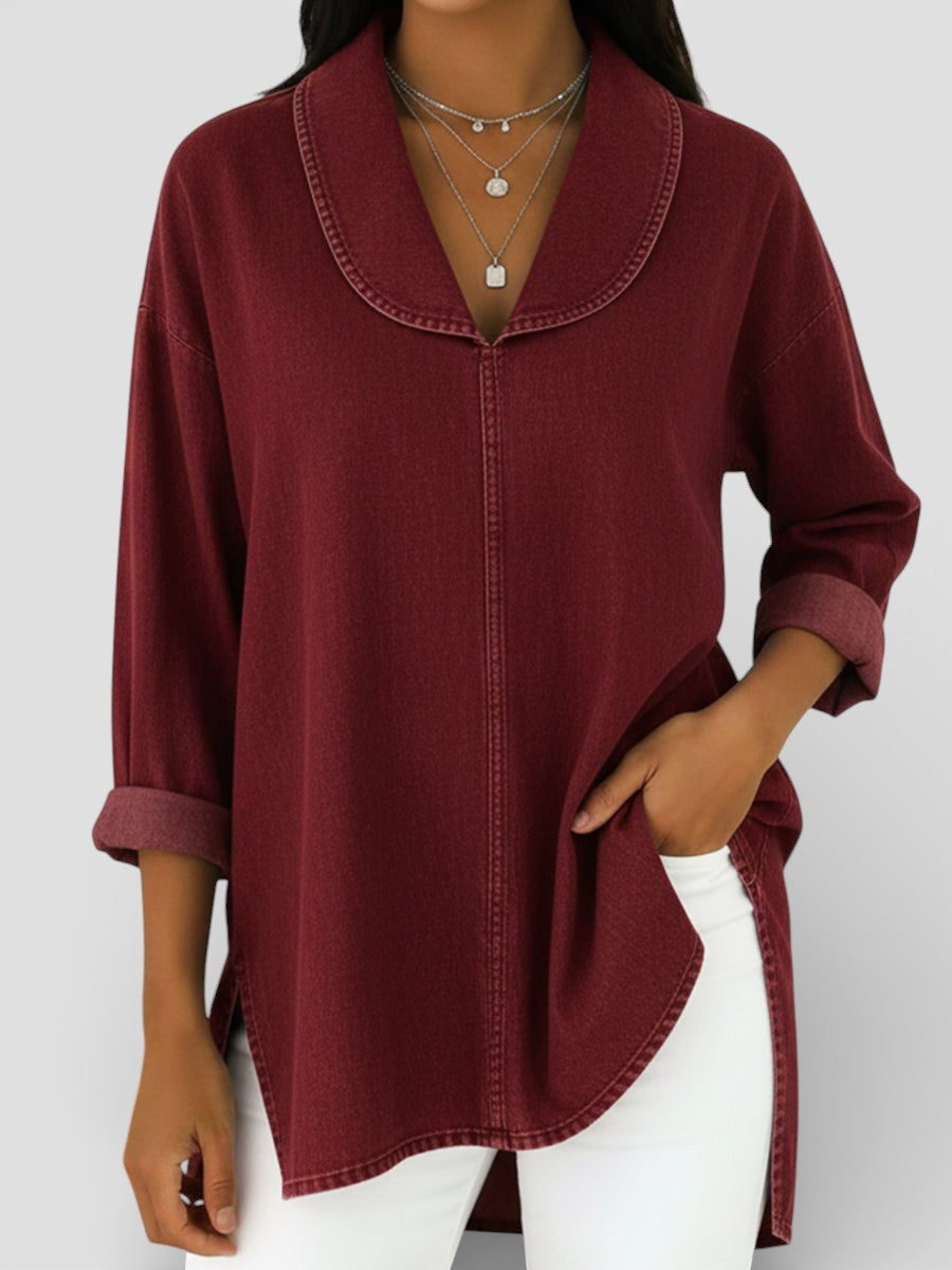 Alicia™ | Blusa vaquera retro con cuello chal