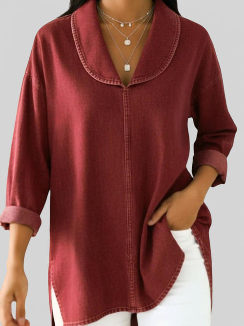 Alicia™ | Blusa vaquera retro con cuello chal
