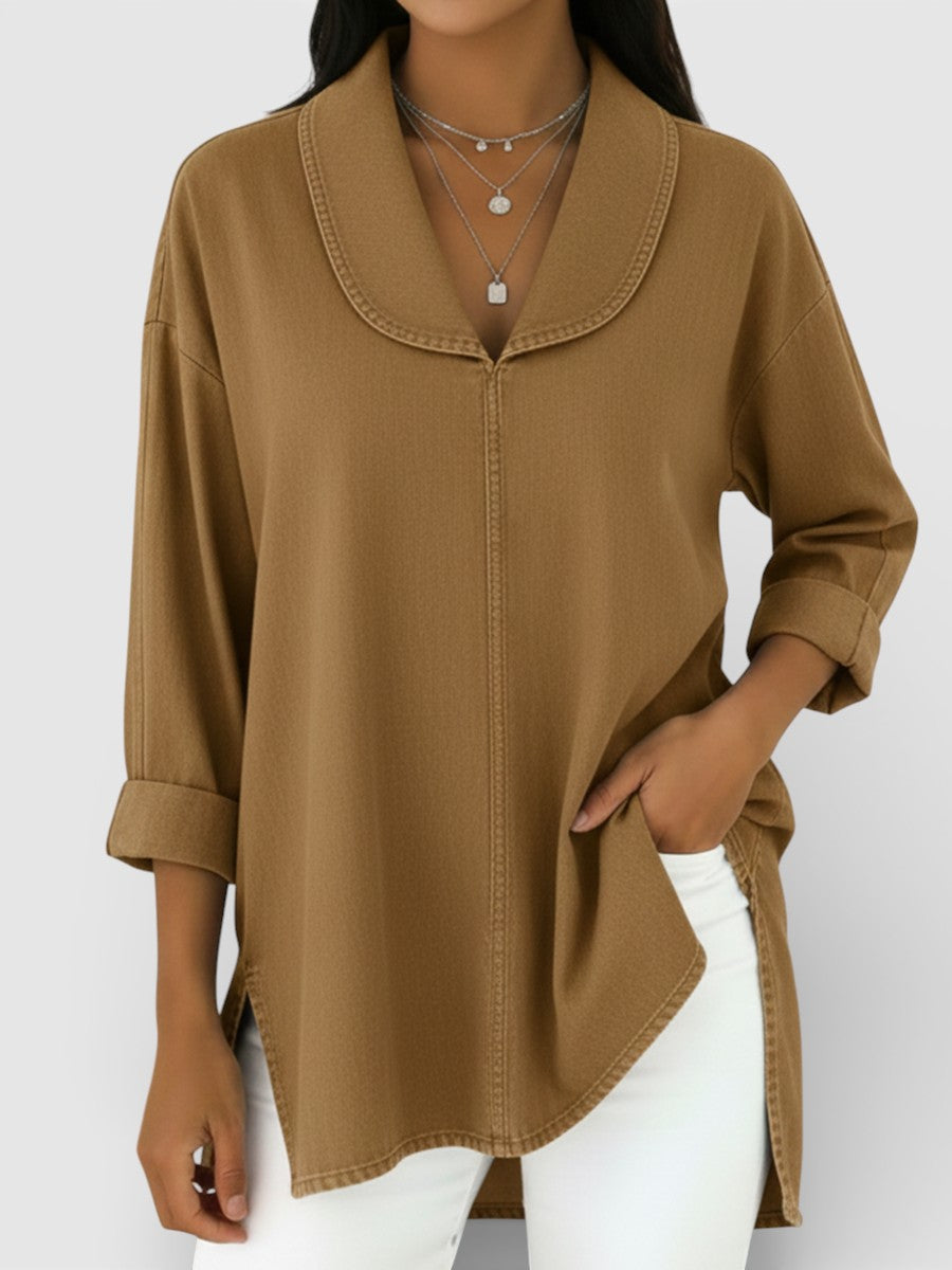 Alicia™ | Blusa vaquera retro con cuello chal